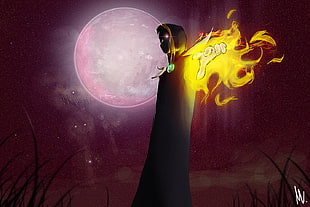man wearing cloak with burning arm graphic wallpaper, warlocks, Warlock, fire, Halloween HD wallpaper