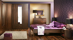 purple-and-brown themed bedroom set HD wallpaper