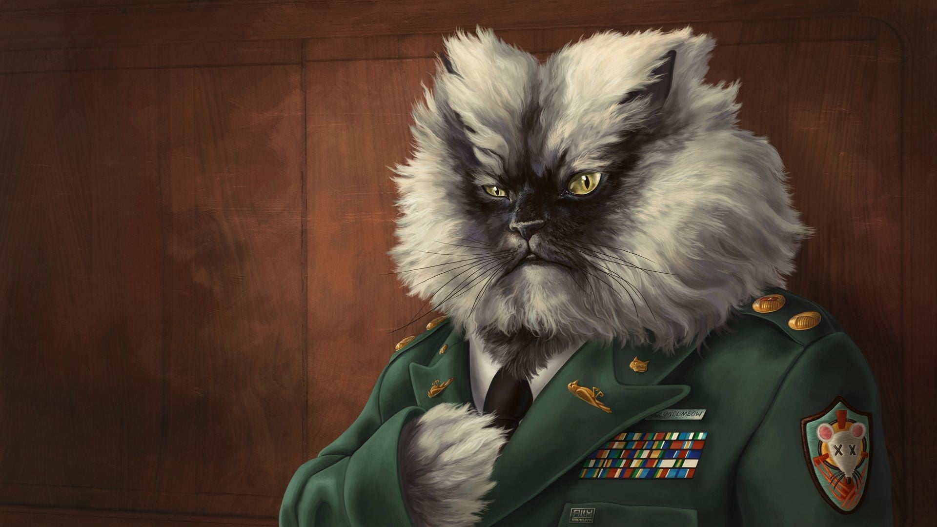 Gray and black cat wearing Military Uniform 2D illustration HD wallpaper |  Wallpaper Flare
