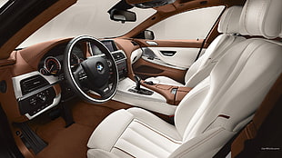 photo of white leather car seats HD wallpaper