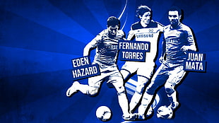 Eden Hazard, Fernando Torres and Juan Mata illustration