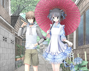 man and woman anime character illustration HD wallpaper