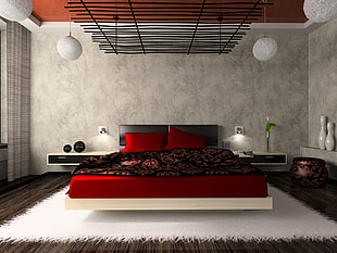 red bed cushion with brown spreadsheet HD wallpaper