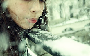 depth of field photography of woman blowing snow HD wallpaper