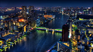 top view of city during nighttime, Tokyo, night