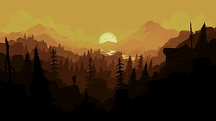 mountain and sunset illustration, Firewatch, hiking, sunset, forest HD wallpaper