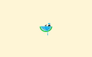 illustration of blue and green watermelon sliced HD wallpaper