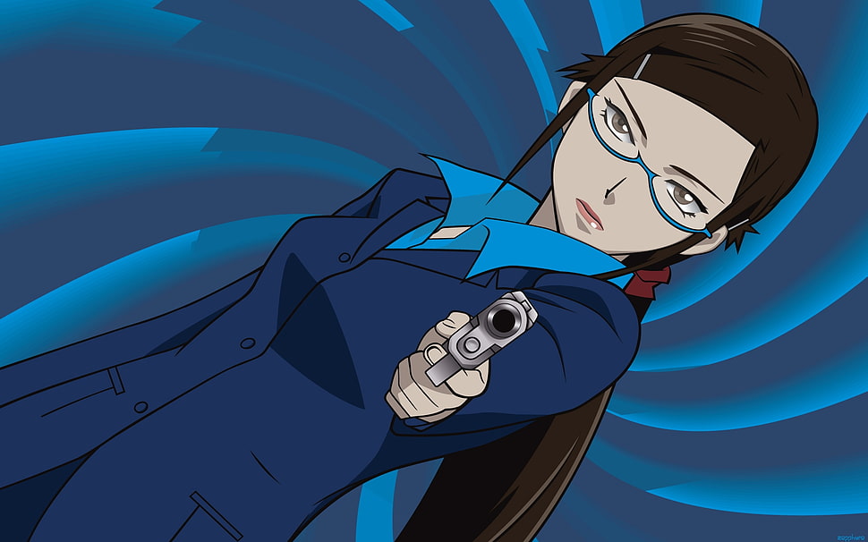 black haired police woman anime character HD wallpaper