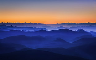 sunrise, nature, landscape, mist, mountains