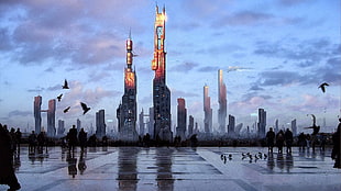high-rise building wallpaper, digital art, cityscape, futuristic city, city