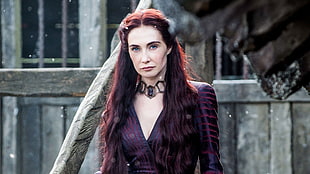 women's purple and pink plunging neckline top, Melisandre, Game of Thrones, Carice van Houten, women HD wallpaper