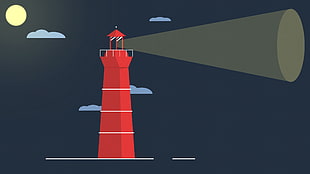 red lighthouse illustration, Flatdesign, artwork, lighthouse HD wallpaper