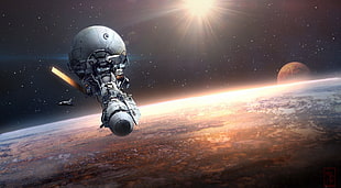 gray and black space satellite digital wallpaper, science fiction, artwork, spaceship