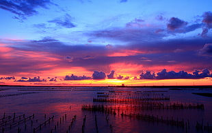 body of water during sunset photography