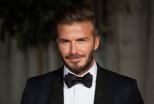 David Beckham wearing black formal suit jacket and black bow tie HD wallpaper