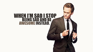 men's black formal suit with text overlay, How I Met Your Mother, Barney Stinson, quote HD wallpaper