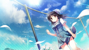 woman in blue school uniform anime character HD wallpaper