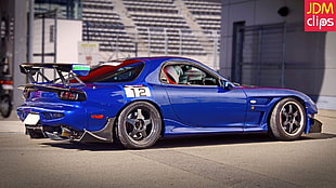 blue sports car, Mazda RX-7, JDM, car HD wallpaper