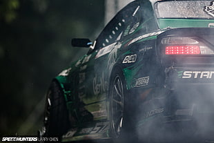 green racing car, car, drift, Nissan, Nissan Silvia S14 HD wallpaper