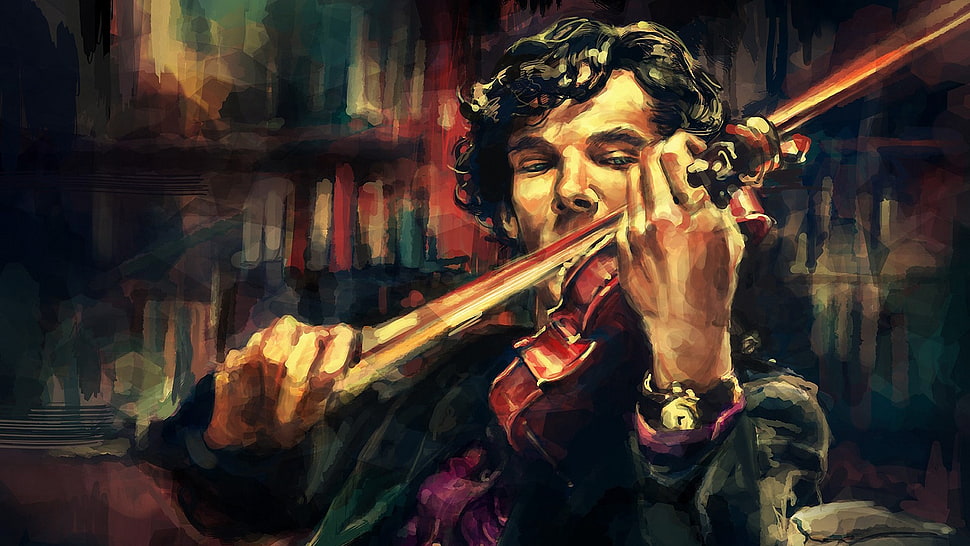 Man playing violin painting, Sherlock Holmes, digital art, Benedict  Cumberbatch HD wallpaper | Wallpaper Flare