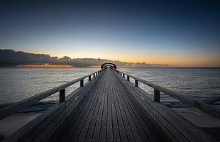 brown and black wooden bed frame, pier, sea, water, sky HD wallpaper