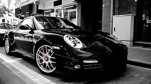 black coupe, car, Porsche, Porsche GT3 , selective coloring HD wallpaper