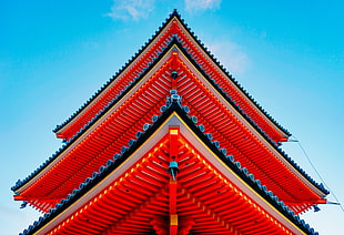 red temple, Japan, Lisheng Chang, Asian architecture HD wallpaper