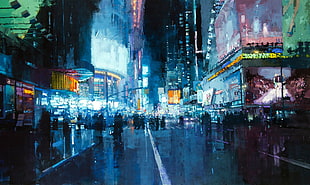 New York Times Square painting, artwork, city, road, lights HD wallpaper
