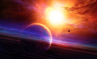 planet and sun illustration HD wallpaper