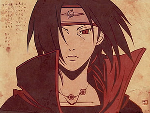 Uchiha Itachi illustration, Naruto Shippuuden, Uchiha Itachi, red eyes, Akatsuki