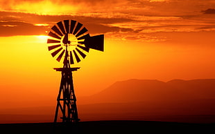 brown tower, USA, silhouette, sunset, windmill HD wallpaper