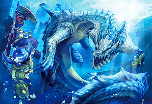 blue dragon character digital wallpaper, Monster Hunter, Lagiacrus, Kayamba, Cha-cha HD wallpaper