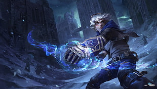 gray hair male anime character, League of Legends, Ezreal HD wallpaper