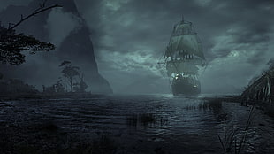 galleon ship painting, sailing ship, sea, night, landscape HD wallpaper