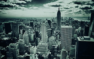 aerial view of highrise building, cityscape, monochrome, New York City HD wallpaper