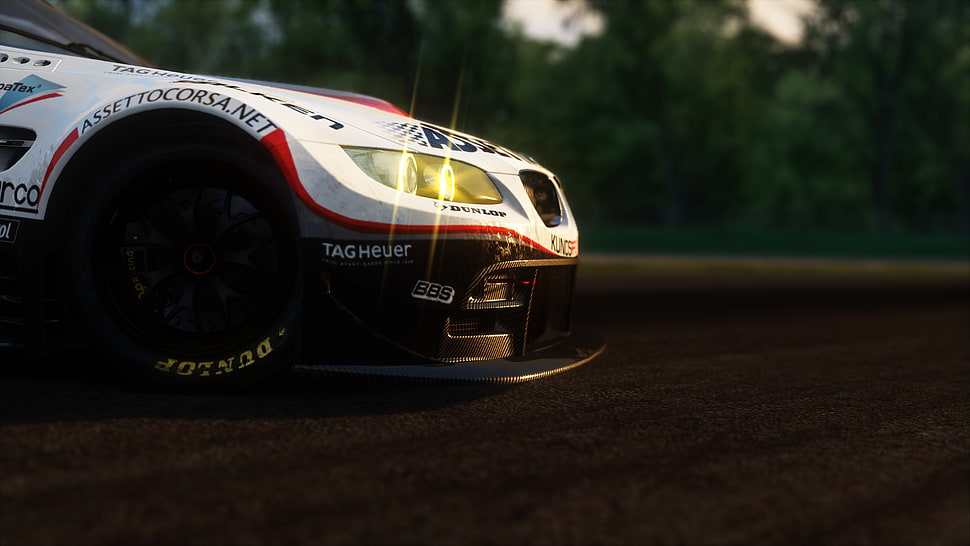 white and black racing car, Assetto Corsa, car, video games, downsampling HD wallpaper