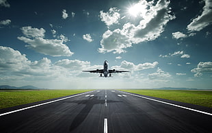 white airplane, airplane, runway HD wallpaper
