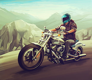 man riding on gray motorcycle painting, artwork, Harley Davidson HD wallpaper