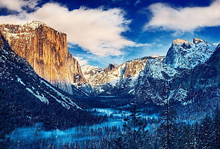 mountain, nature, mountains, trees, snow