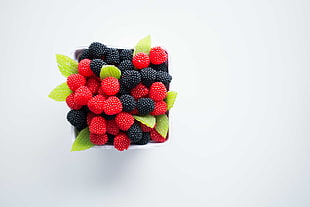 red and black berries on container HD wallpaper