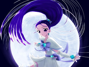 purple hair female anime character HD wallpaper
