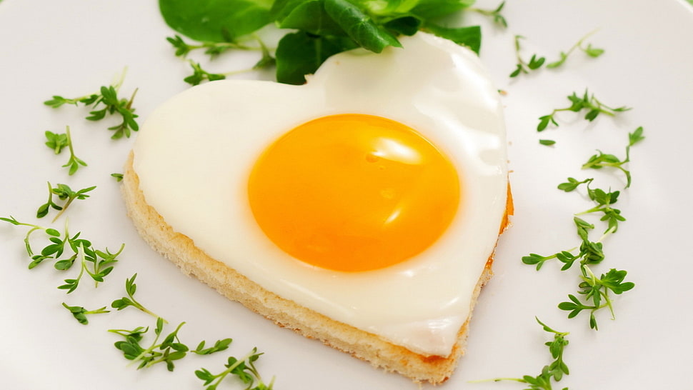 Breakfast,  Fried eggs,  Heart,  Greens HD wallpaper
