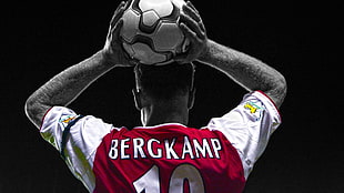 men's white and red t-shirt, Dennis Bergkamp, footballers, Arsenal Fc, selective coloring HD wallpaper
