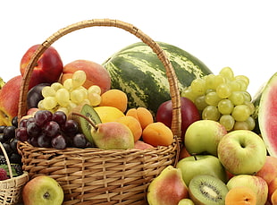 brown woven basket with assorted fruits HD wallpaper