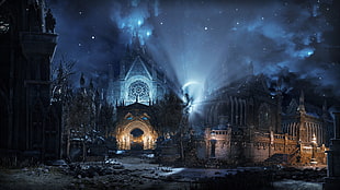 brown concrete castle digital wallpaper, Dark Souls, Dark Souls III, Irithyll, night HD wallpaper