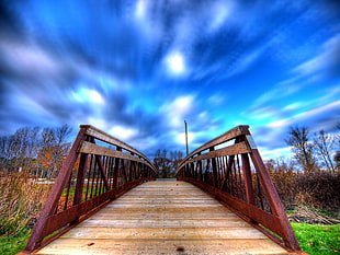 brown wooden bridge timelapse photography HD wallpaper