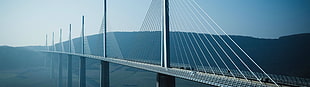 white suspension bridge landscape photography at daytime HD wallpaper