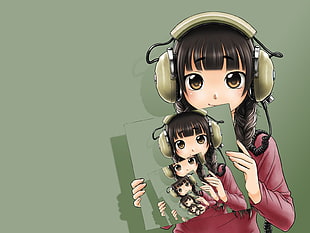 woman with headphones anime fan art HD wallpaper