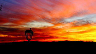 silhouette of outdoor post lamp under sunset sky HD wallpaper