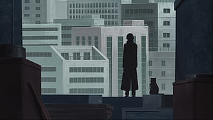 silhouette of person standing on building beside cat, Darker than Black, Mao, Hei, anime HD wallpaper